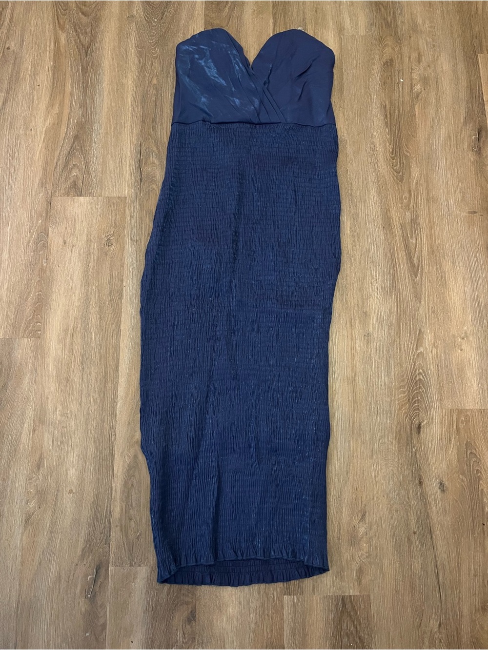Fashion Nova Strapless Navy Shimmer Maxi Dress Smocked